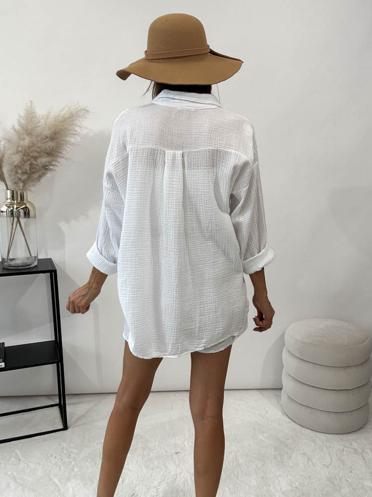 "Waffle Set" Bluse und Short aus Baumwolle - weiß