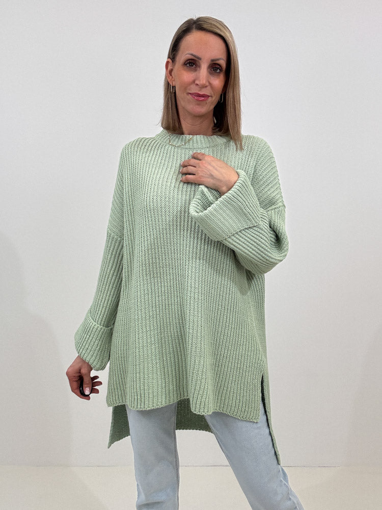 Strickpullover mit Schlitz - mint
