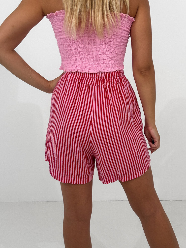 "Shorty Stripes" Short aus Musselin - rosa/rot