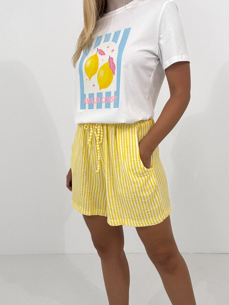"Shorty Stripes" Short aus Musselin - gelb/weiß