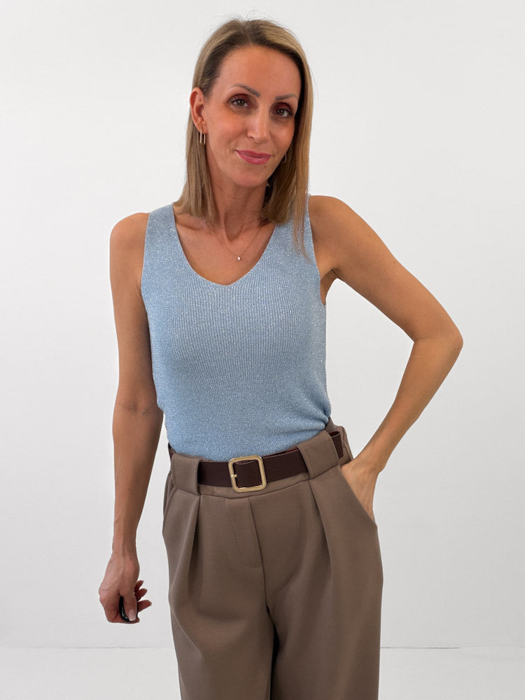 "Amy" weiches Glitzertop aus Viscose - sky blue