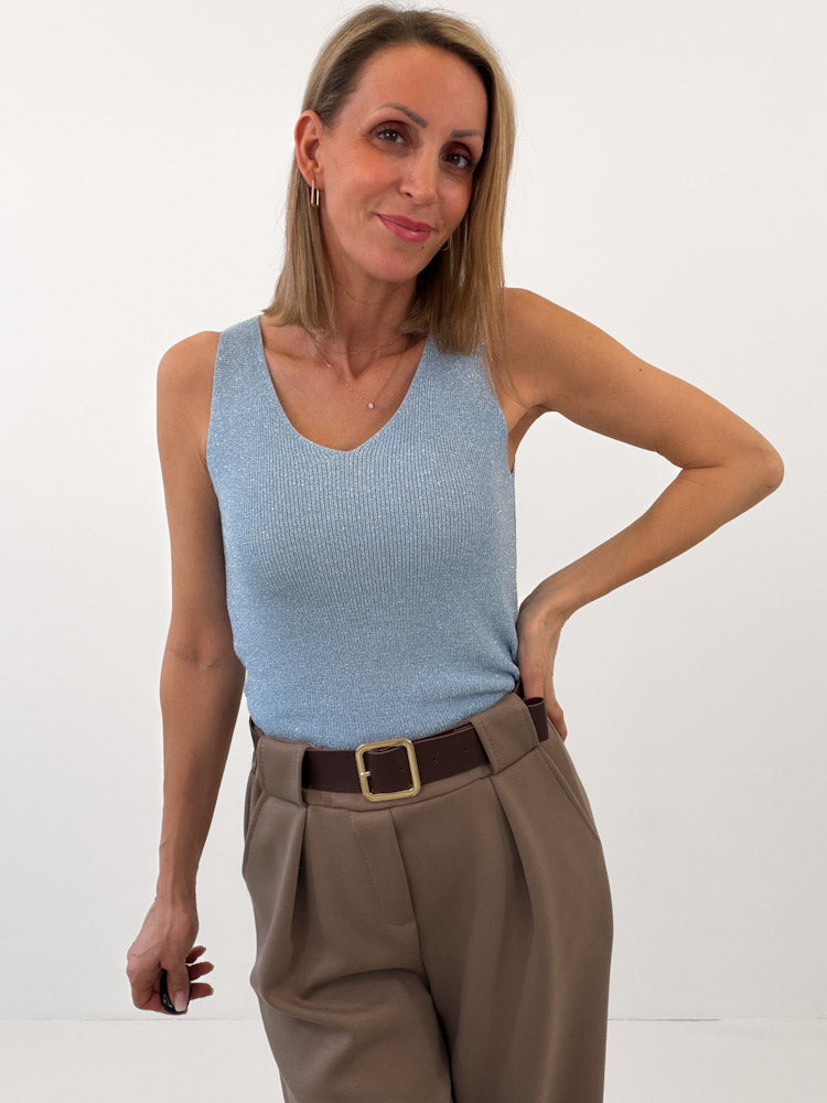 "Amy" weiches Glitzertop aus Viscose - sky blue