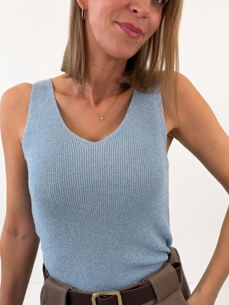 "Amy" weiches Glitzertop aus Viscose - sky blue