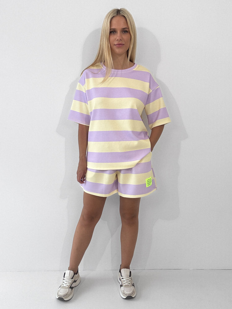 "Riva Stripes Set" Shirt & Short aus Viscose - hellgelb/flieder