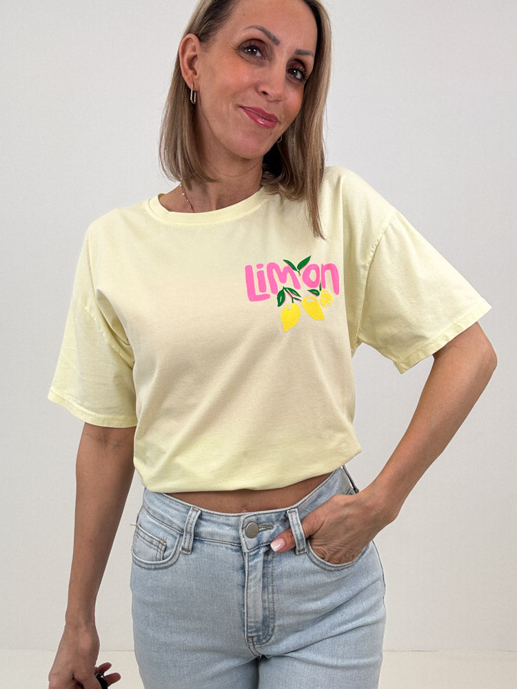 "Limon Cello" Shirt mit Statement - butter yellow
