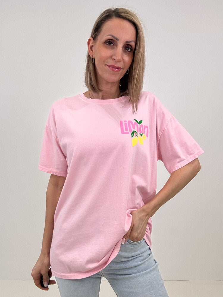 "Limon Cello" Shirt mit Statement - rosa