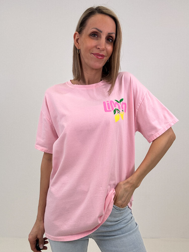"Limon Cello" Shirt mit Statement - rosa