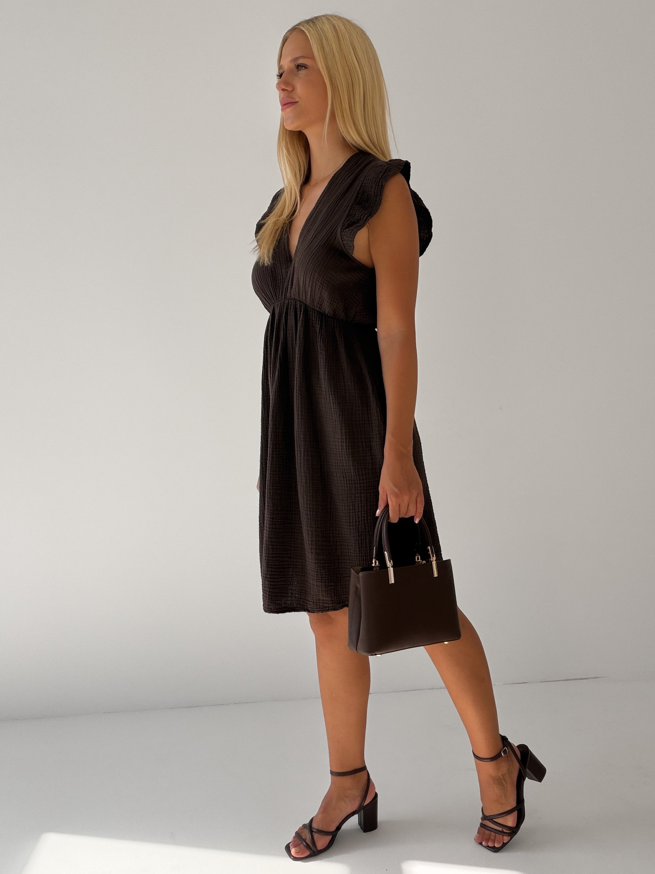 "Pianosa Midi"- tolles Midikleid aus Musselin - choco braun