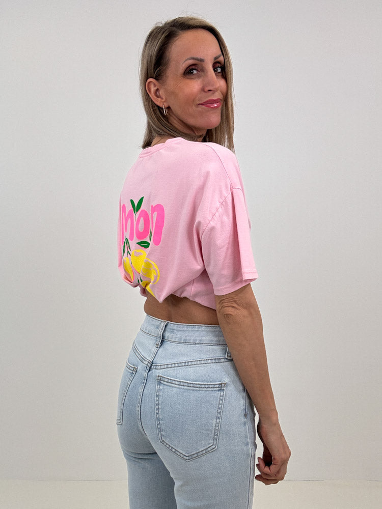 "Limon Cello" Shirt mit Statement - rosa