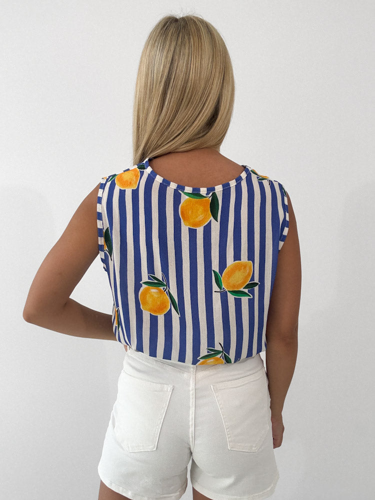 "Amalfi Lemon" Top aus Viscose - blau