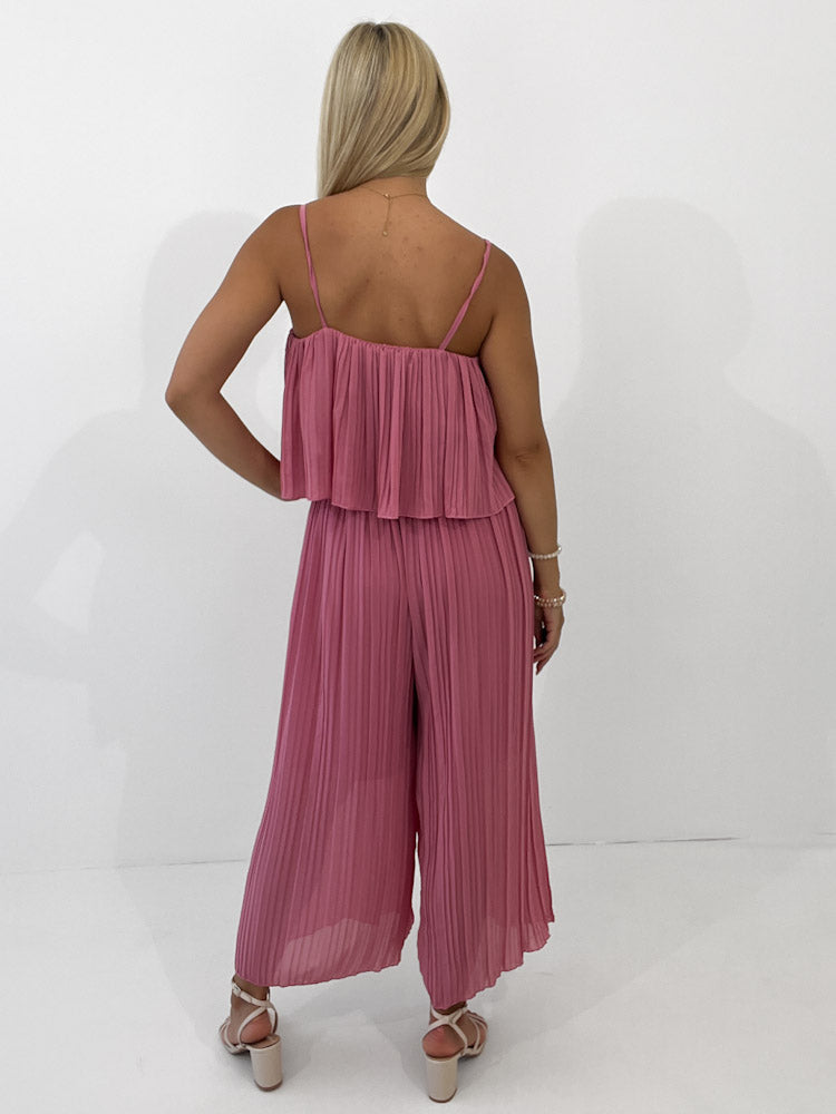 Plissee Jumpsuit - beere