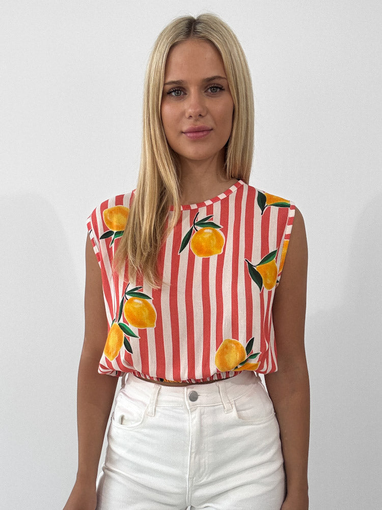 "Amalfi Lemon" Top aus Viscose - coral