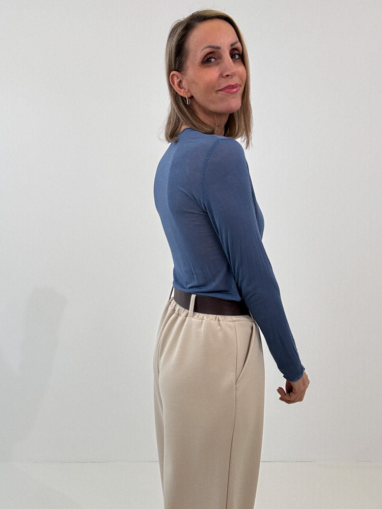 "Como" kuscheliges Cashmere Longshirt - jeansblau