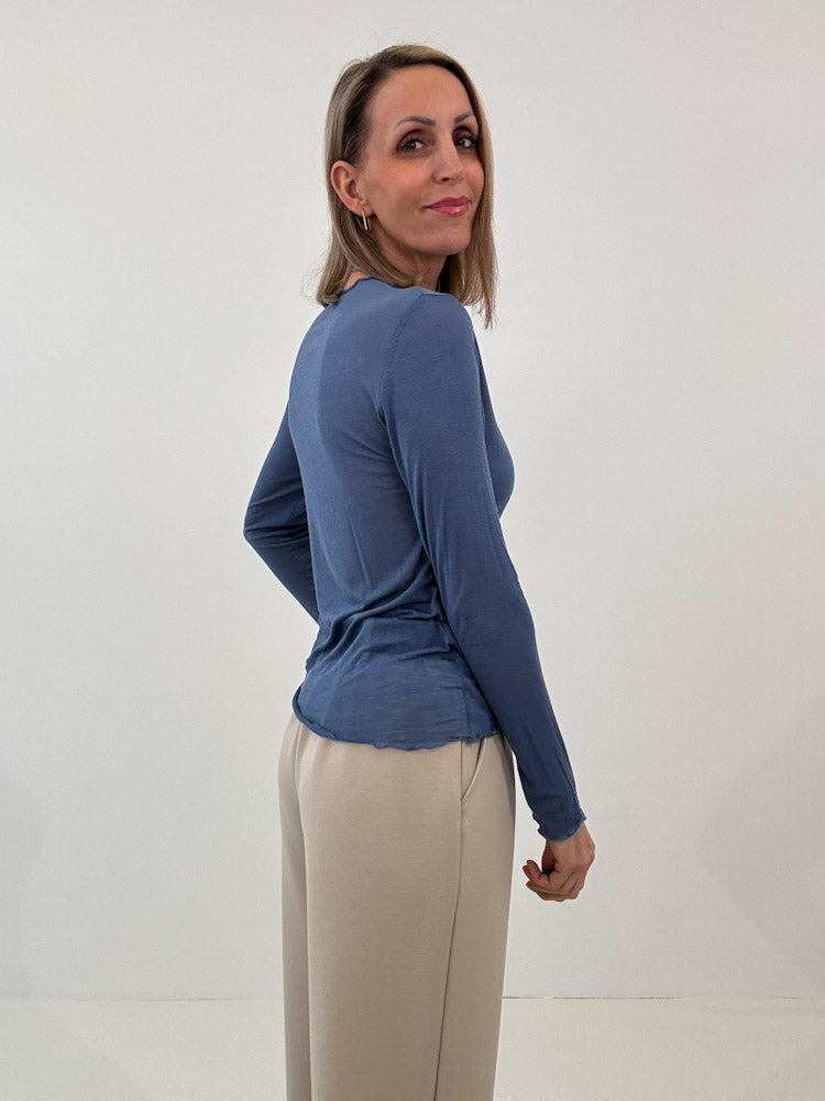 "Como" kuscheliges Cashmere Longshirt - jeansblau
