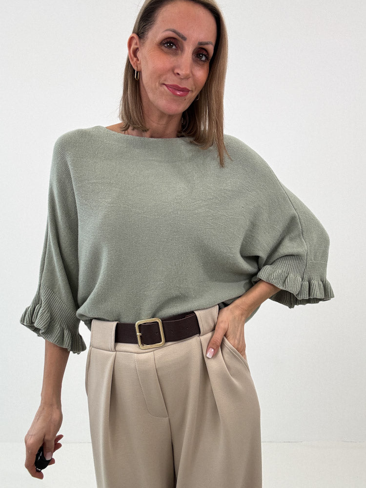 "Vicenza Volant" weicher Pullover mit Viscose - salbei