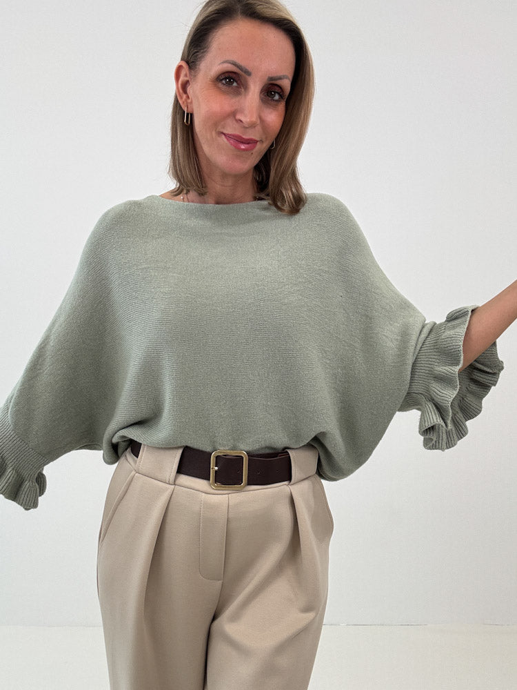 "Vicenza Volant" weicher Pullover mit Viscose - salbei