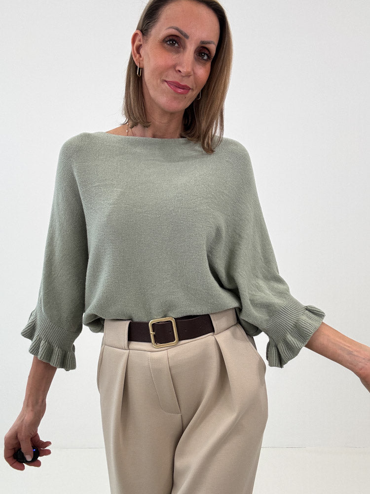 "Vicenza Volant" weicher Pullover mit Viscose - salbei