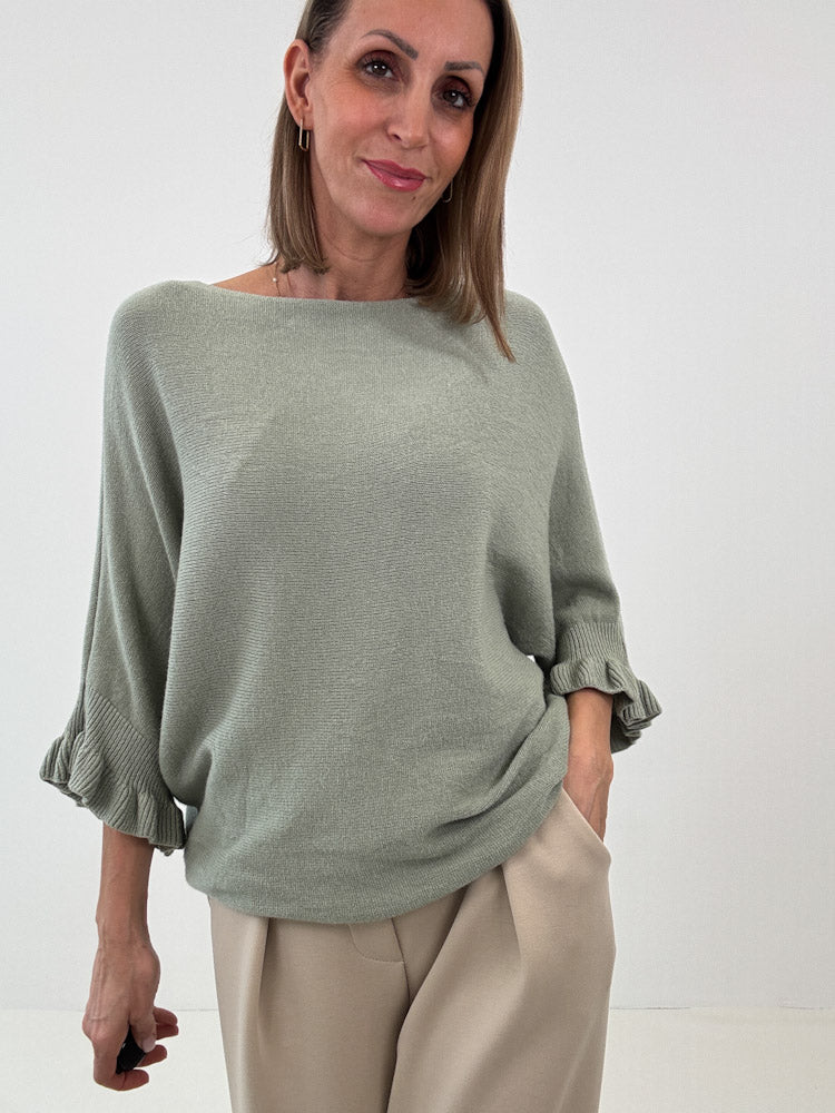 "Vicenza Volant" weicher Pullover mit Viscose - salbei