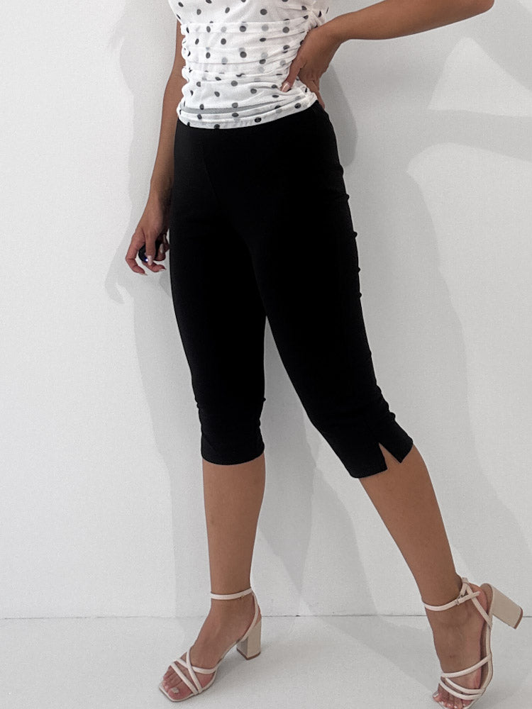 "Trevi" weiche Capri Legging aus Baumwolle - schwarz