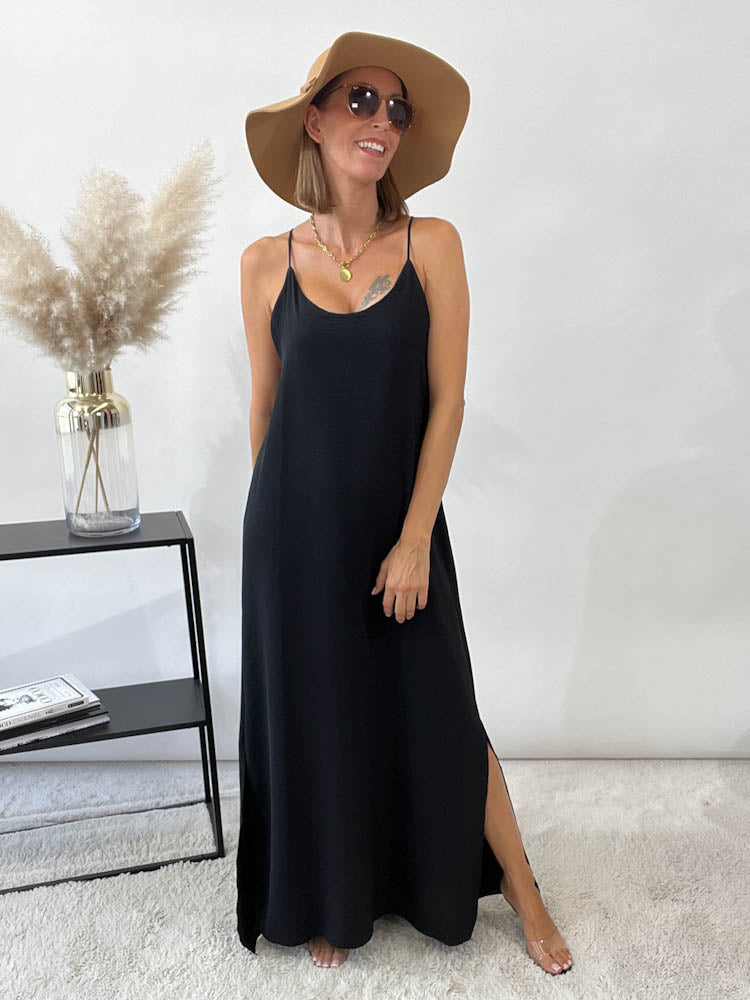 "Sunshine" leichtes Spaghettiträger Kleid - schwarz