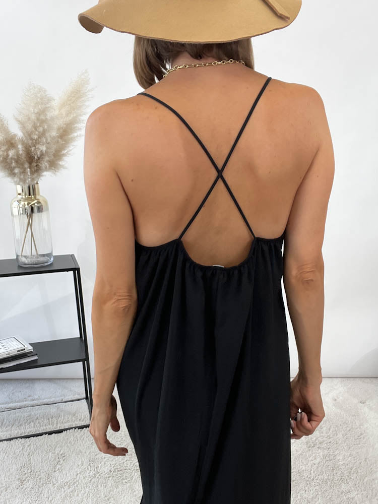 "Sunshine" leichtes Spaghettiträger Kleid - schwarz