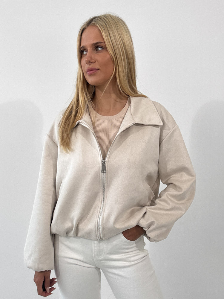 "Mona" weiche Jacke in Velourleder Optik - hellbeige