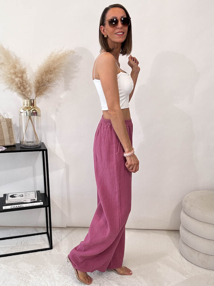 "Musselin Pants" Hose aus Baumwolle - berry
