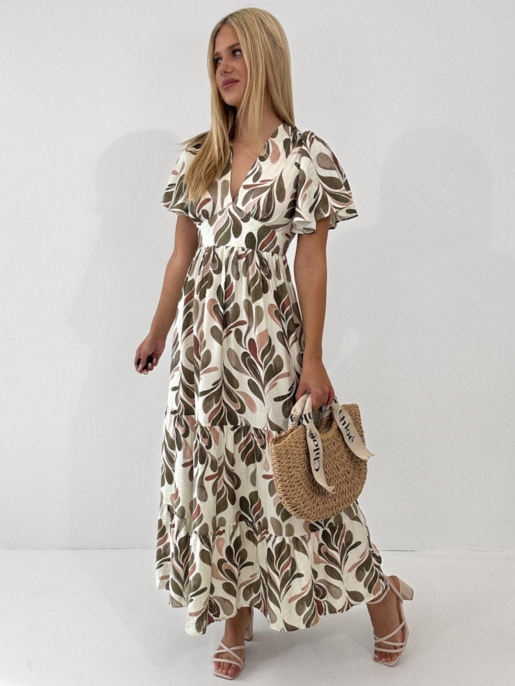 "Summer Dress" schönes Kleid aus Vicose - creme/olive