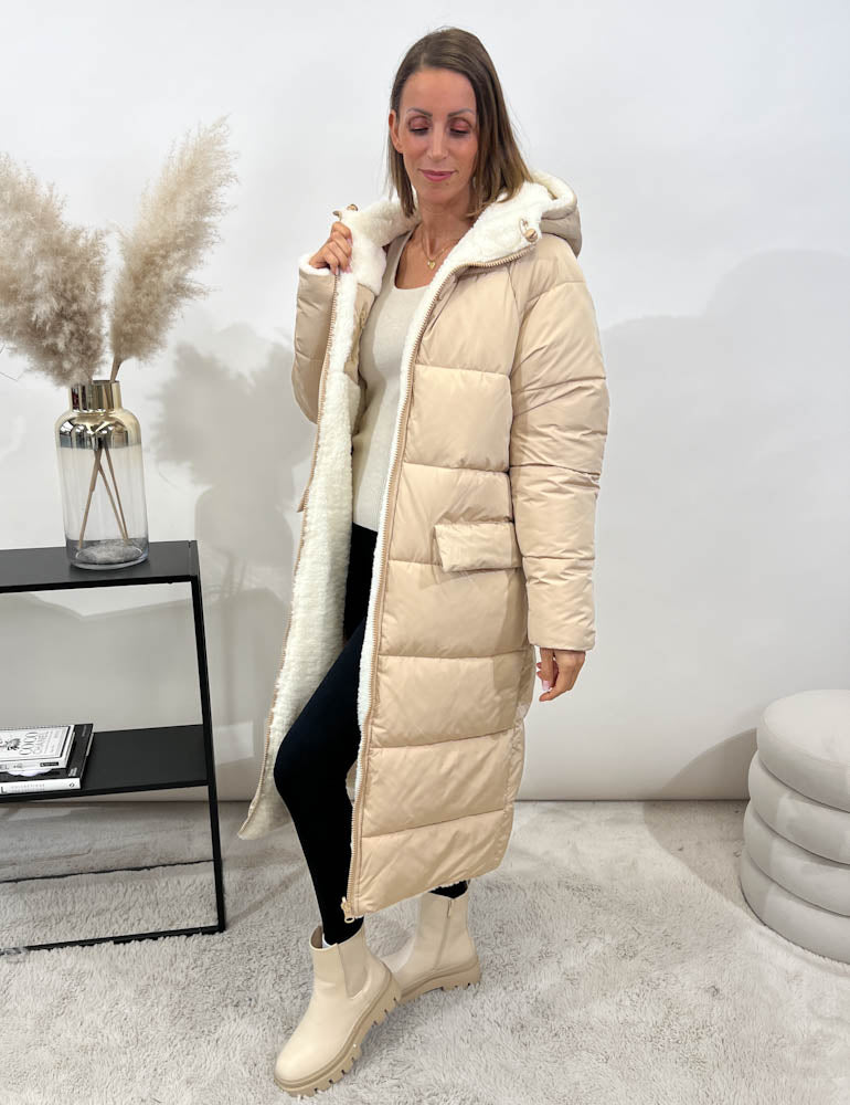 "Reversible" Gesteppte Wendejacke mit Teddyfell- beige/beige