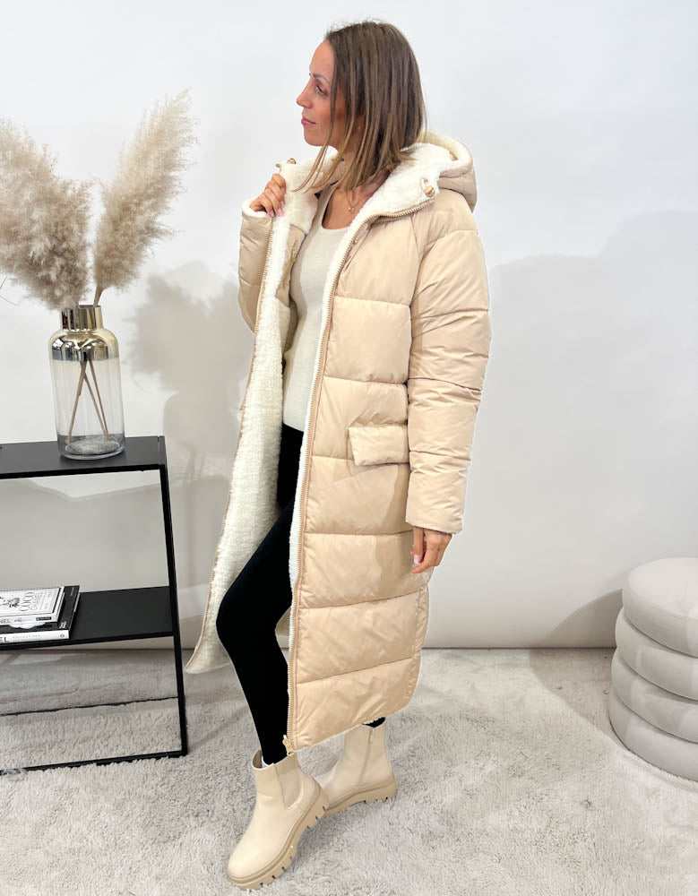 "Reversible" Gesteppte Wendejacke mit Teddyfell- beige/beige
