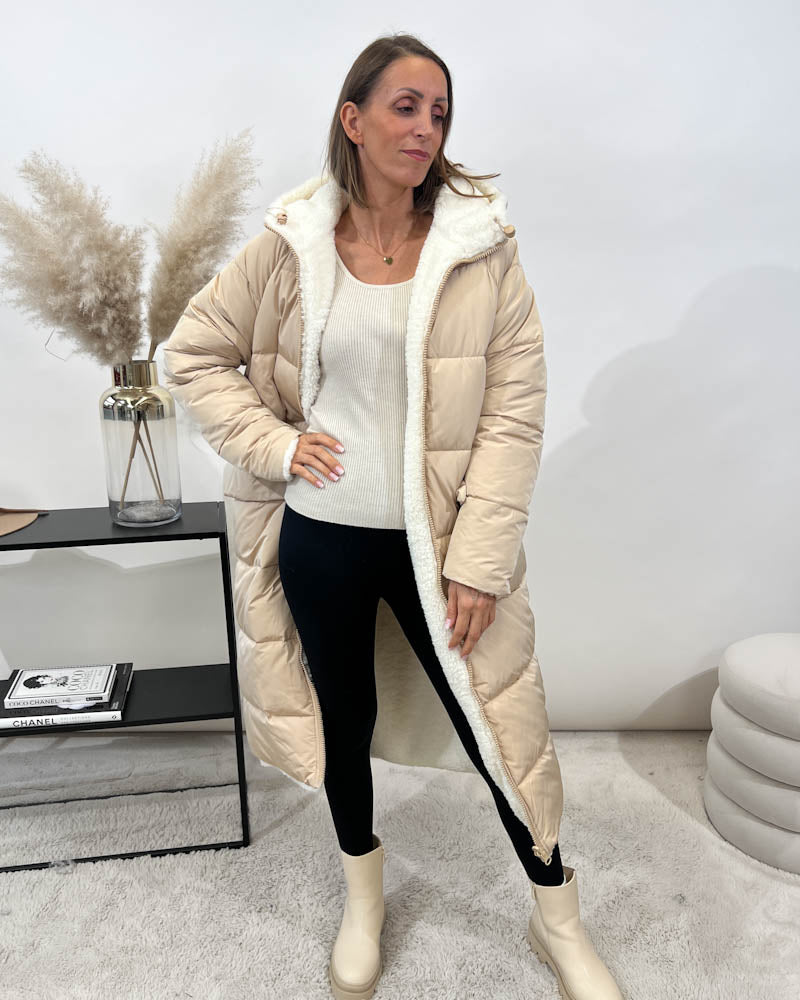 "Reversible" Gesteppte Wendejacke mit Teddyfell- beige/beige