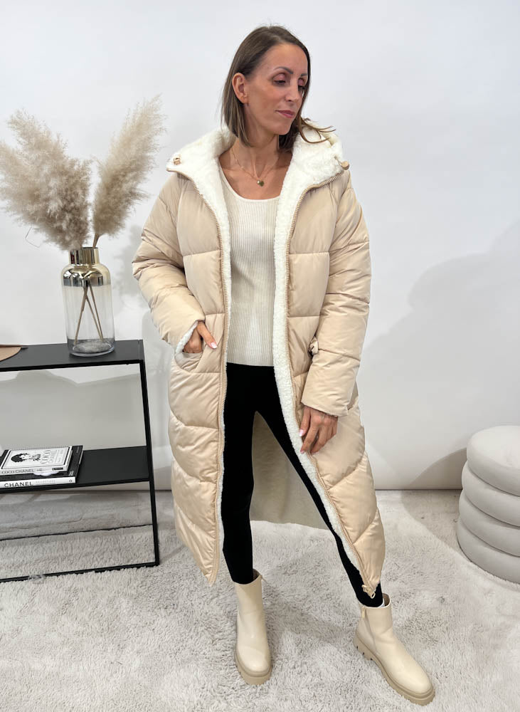 "Reversible" Gesteppte Wendejacke mit Teddyfell- beige/beige