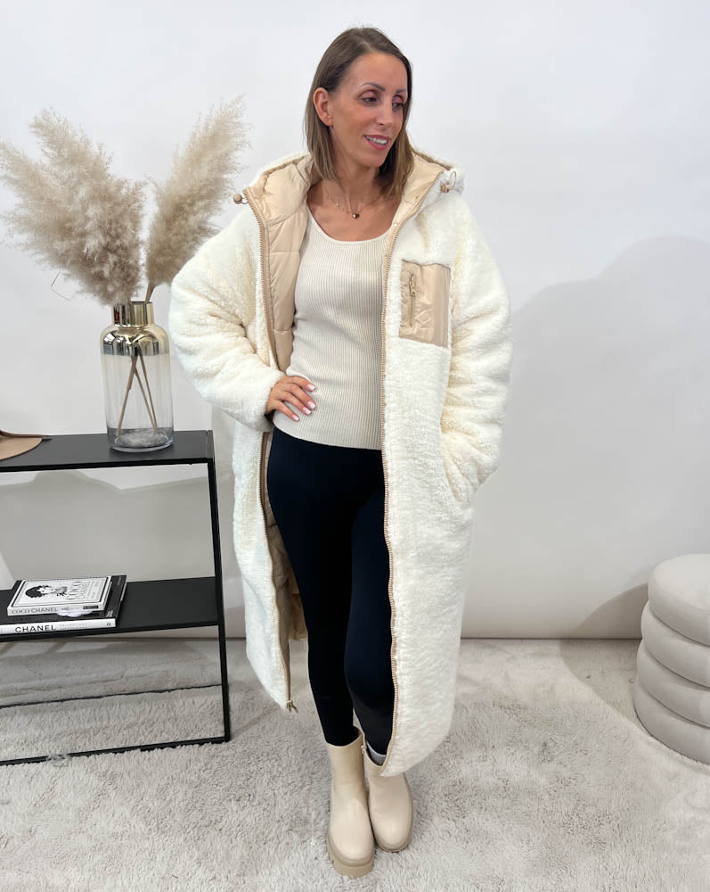 "Reversible" Gesteppte Wendejacke mit Teddyfell- beige/beige
