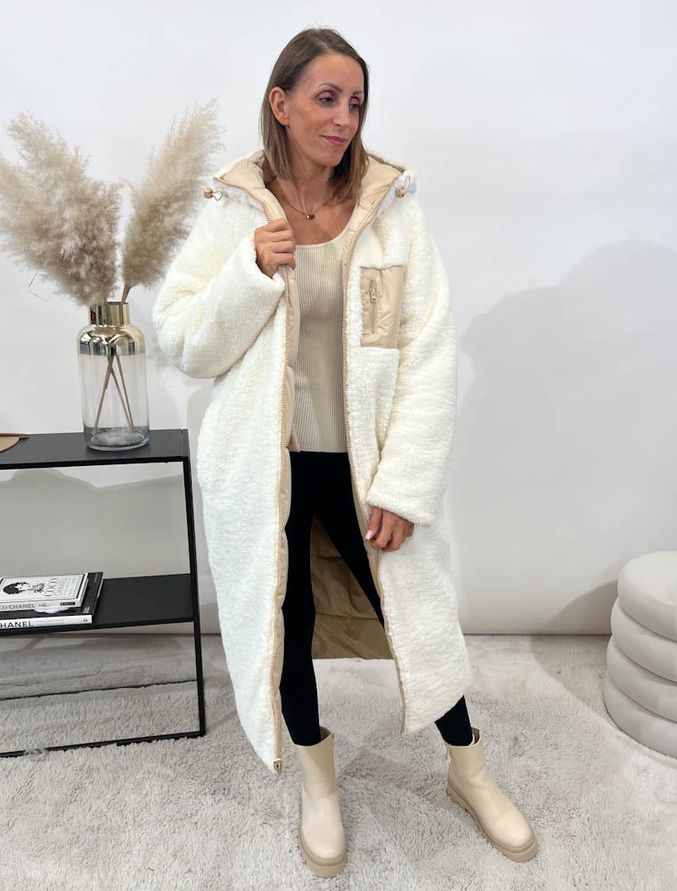 "Reversible" Gesteppte Wendejacke mit Teddyfell- beige/beige