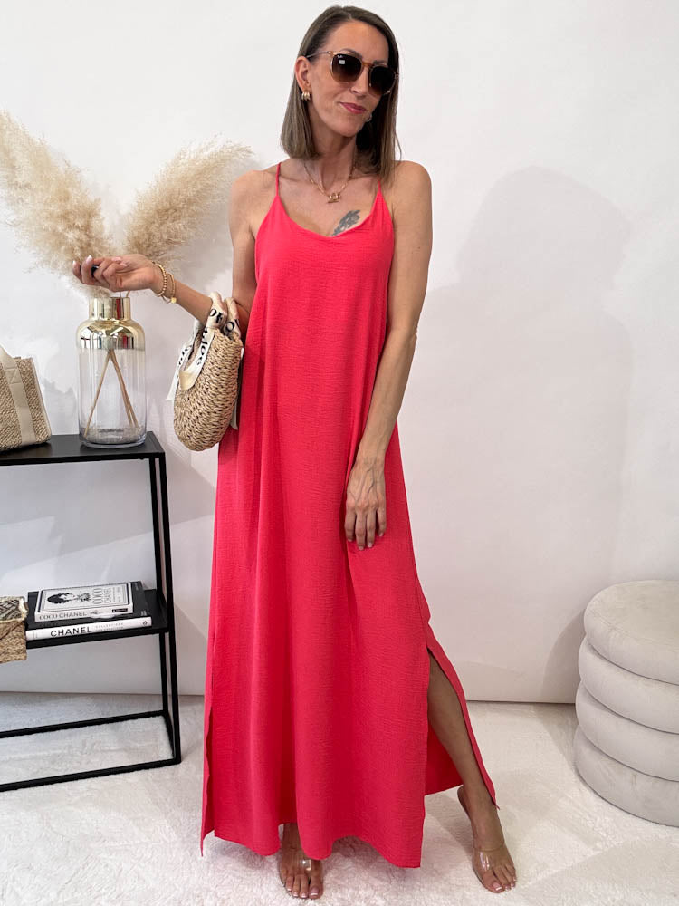 "Sunshine" leichtes Spaghettiträger Kleid - coral