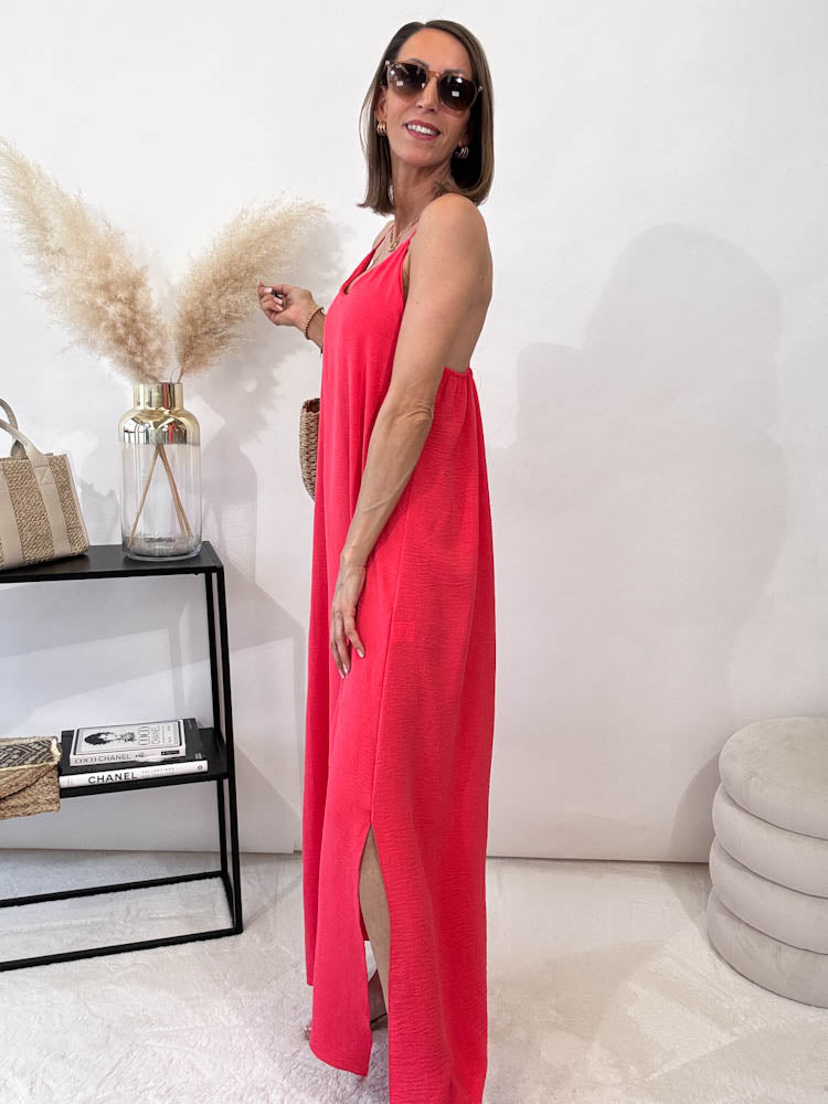"Sunshine" leichtes Spaghettiträger Kleid - coral