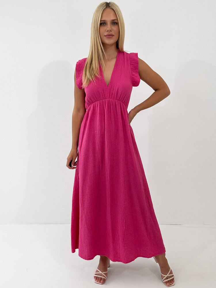 "Pianosa" tolles Maxikleid aus Musselin - pink