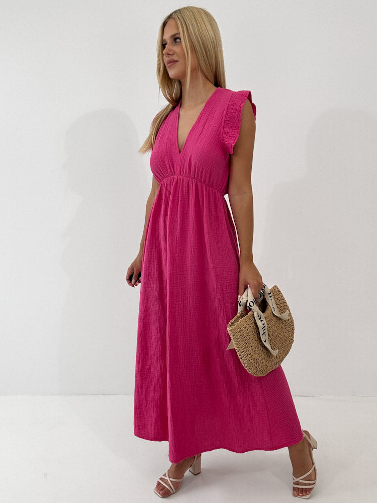 "Pianosa" tolles Maxikleid aus Musselin - pink