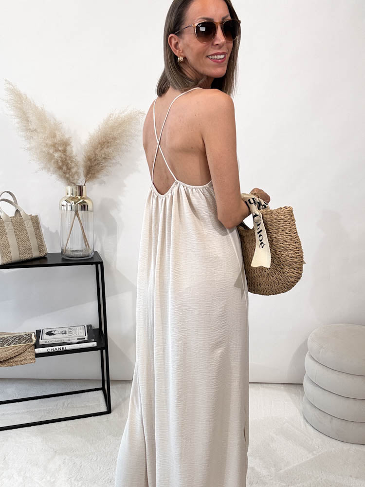 "Sunshine" leichtes Spaghettiträger Kleid - beige