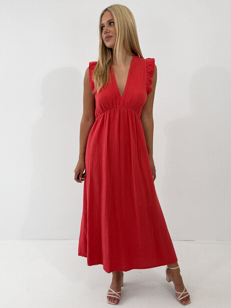 "Pianosa" tolles Maxikleid aus Musselin - coral