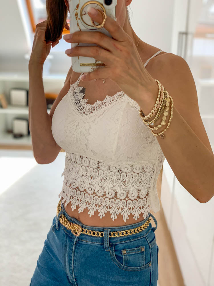 "Leah" Crop Top Lace - weiss