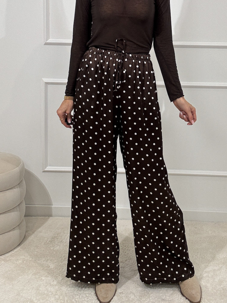 "Silky 2.0" Hose aus Viscose mit Polka Dots - braun/weiß