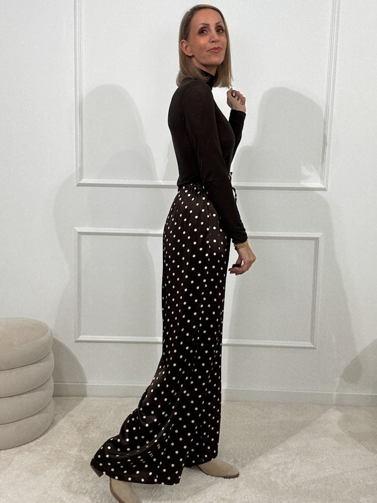 "Silky 2.0" Hose aus Viscose mit Polka Dots - braun/weiß