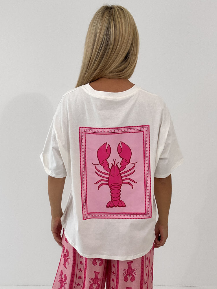 "Lobster" Shirt mit Statement - weiß/pink