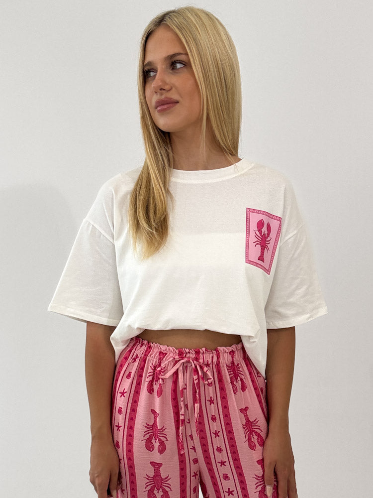 "Lobster" Shirt mit Statement - weiß/pink