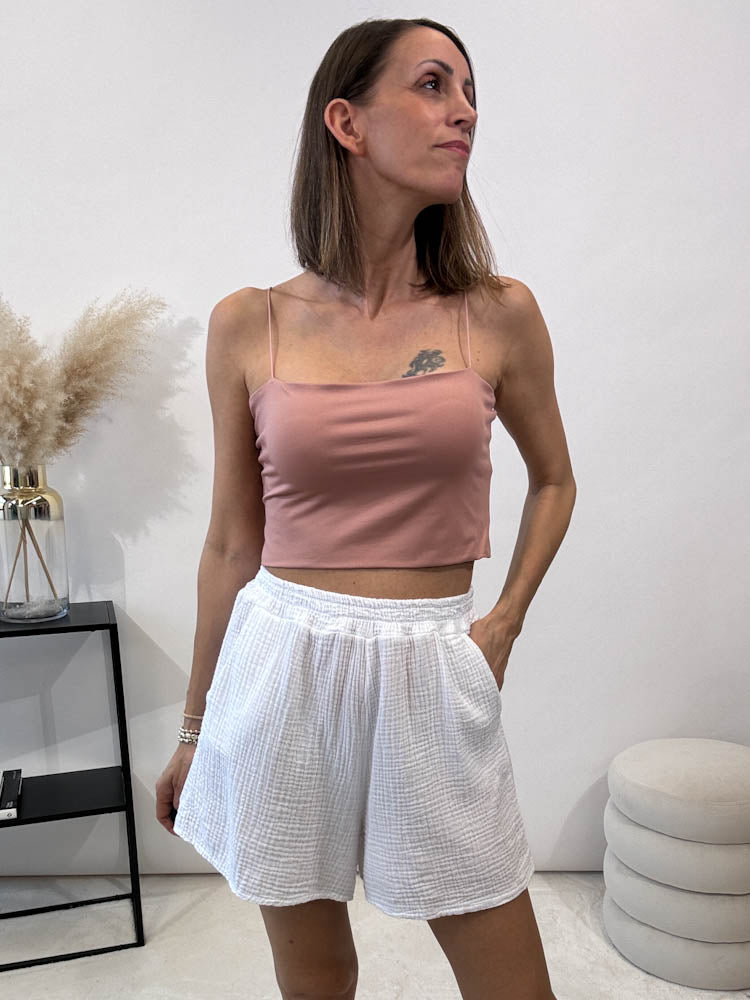 "Shorty" Short aus Baumwolle (Musselin) - weiss