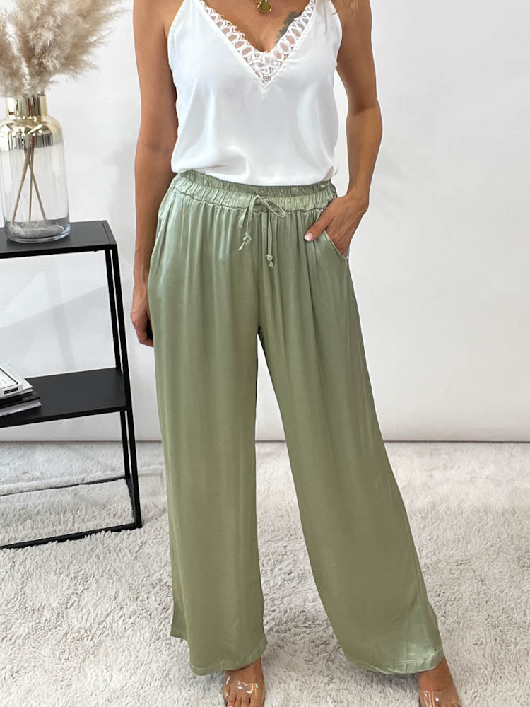 "Silky" Hose aus Viskose - matcha