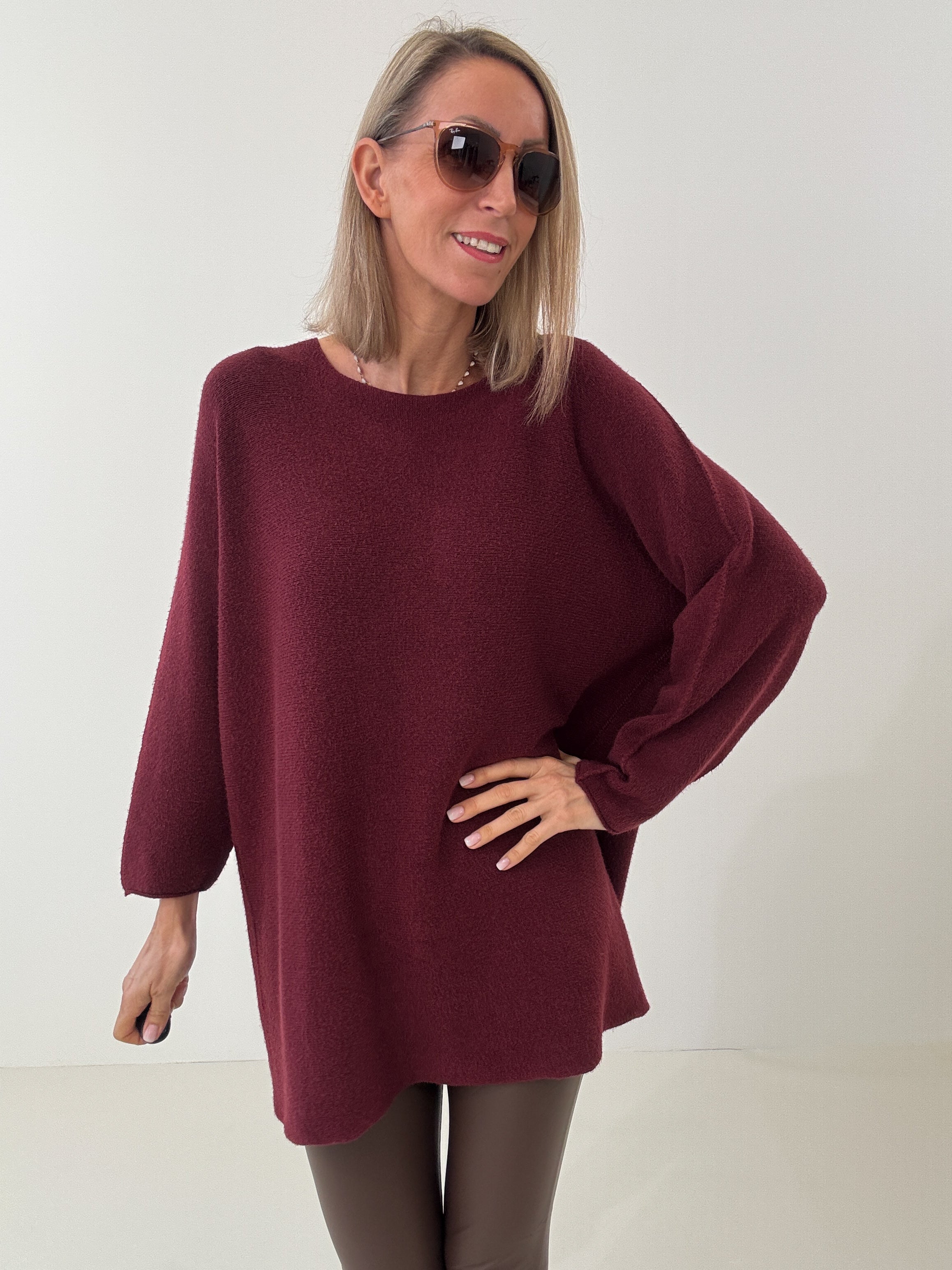 „Vicenza Long" weicher Pullover mit Viscose - bordeaux