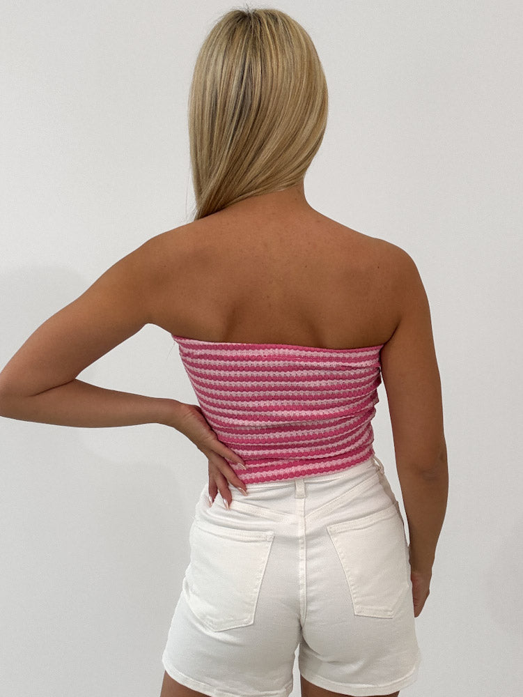 "Nizza Stripes" Tube Top aus Baumwollle - rosa/pink