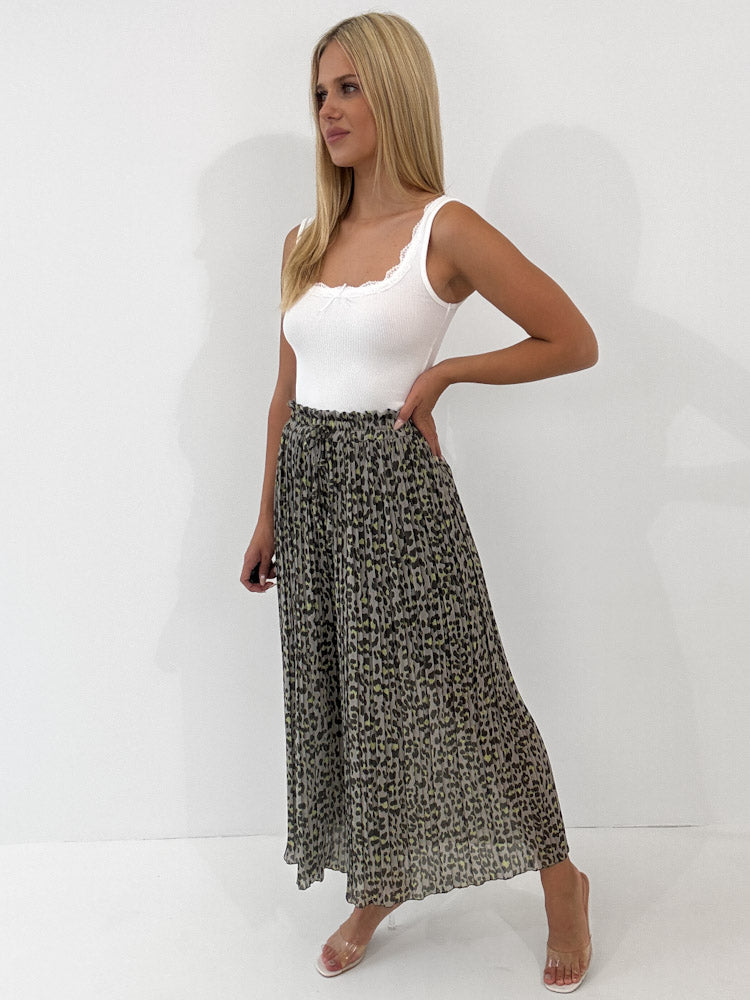 Leo Culotte Plisseehose - grau/khaki